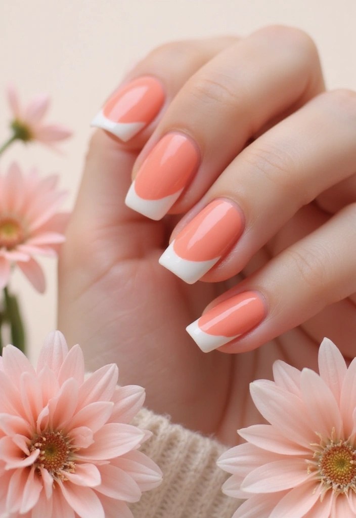 12 Pastel Spring Nail Designs That'll Make You Want to Show Off Your Hands! - 5. Coral Pink with Half-Moon French Tips