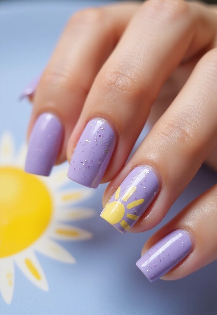 12 Pastel Spring Nail Designs That'll Make You Want to Show Off Your Hands! - 8. Lilac with Sunshine Accents