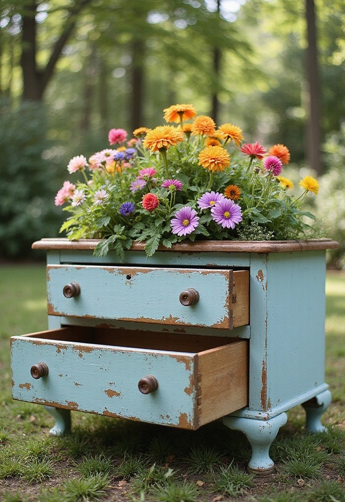 22 Unique DIY Flower Beds That Will Make Your Front Yard Stand Out! - 12. Repurposed Furniture Flower Bed