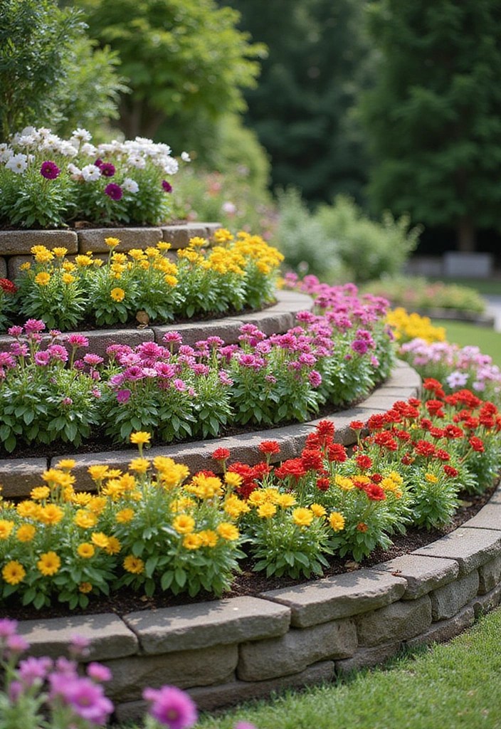 22 Unique DIY Flower Beds That Will Make Your Front Yard Stand Out! - 16. Multi-Tier Flower Bed