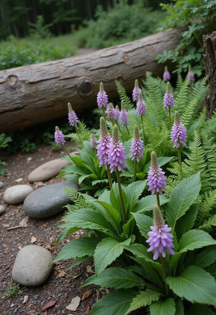 22 Unique DIY Flower Beds That Will Make Your Front Yard Stand Out! - 21. Woodland Flower Bed